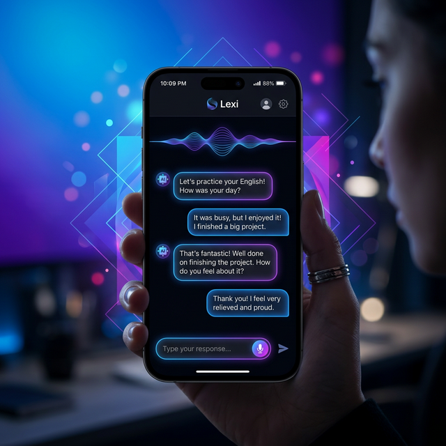 Spikato app interface showing an AI English conversation